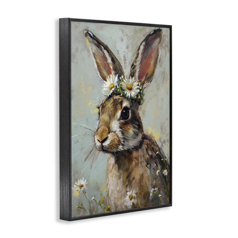 «Bunny & Daisy Crown», estampe numérique par Petal Prints Design, H 18 po x l 12 po, Giclée encadrée noir minuit