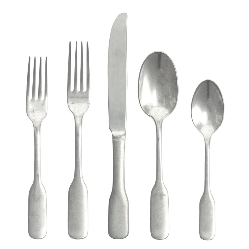 Ashton 5 Piece 18/10 Stainless Steel Flatware Set, Service for 1, Tumbled Nickel
