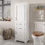 Meuble-lavabo autoportant de 71 pouces de hauteur avec portes et tiroirs à charnières amortissantes, avec un design moderne et élégant. Comprend des tablettes réglables, une tablette fixe et un rangement peu encombrant.