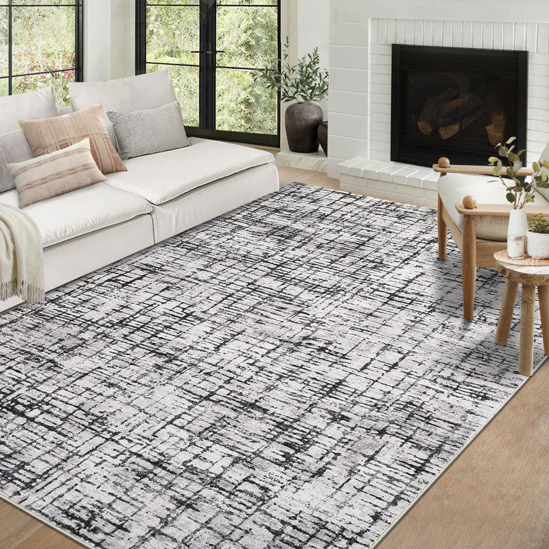 Abstract Washable Area Rug for Living Room Dining Room Geometric Rug, Rectangle 8' x 10'