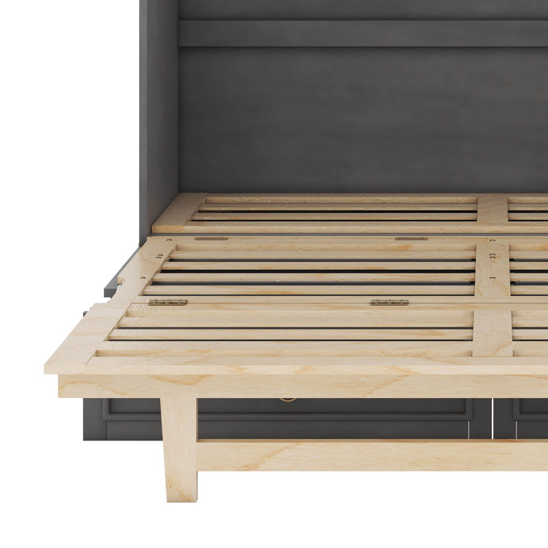 Murphy Bed With Large Drawers, Gray, Queen