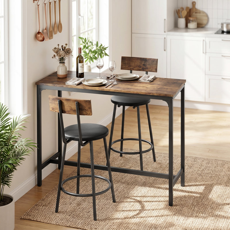 Ensemble de table de bar avec 2 tabourets rembourrés, brun rustique, Non, Table, chaise, Non, 2