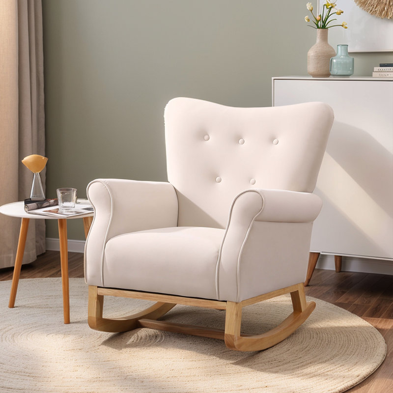 Chaise berçante moderne à haut dossier et chaise berçante confortable, Beige