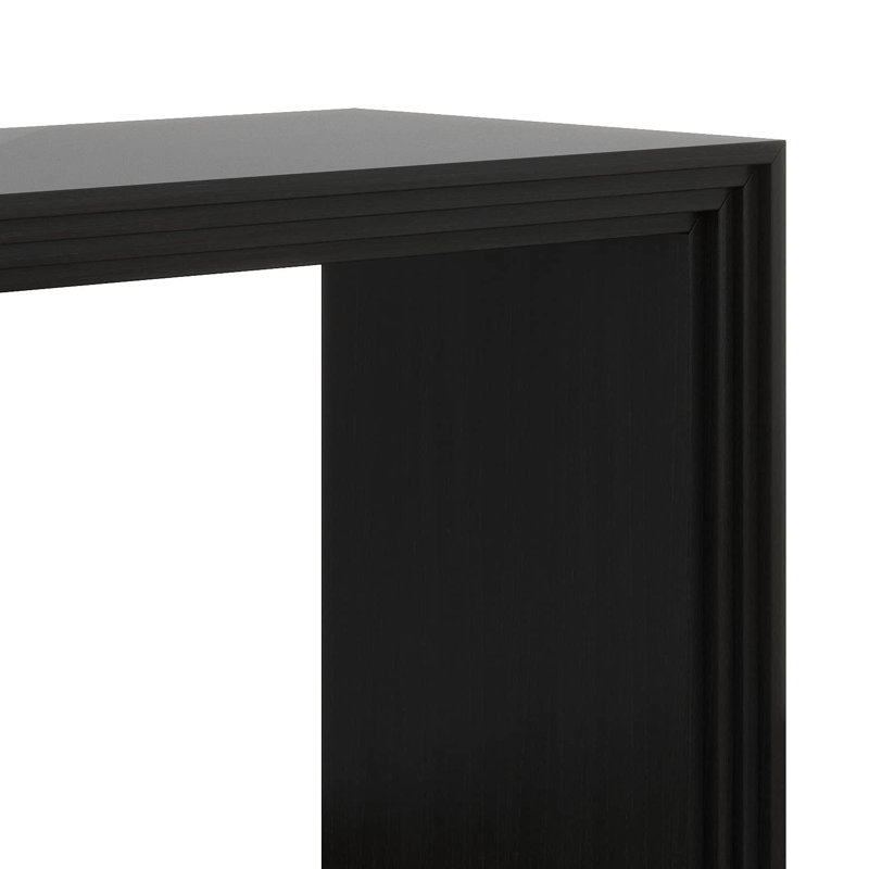 Console moderne avec motif rayé unique, table d'entrée étroite en placage de bois massif Paulownia, derrière la table de canapé