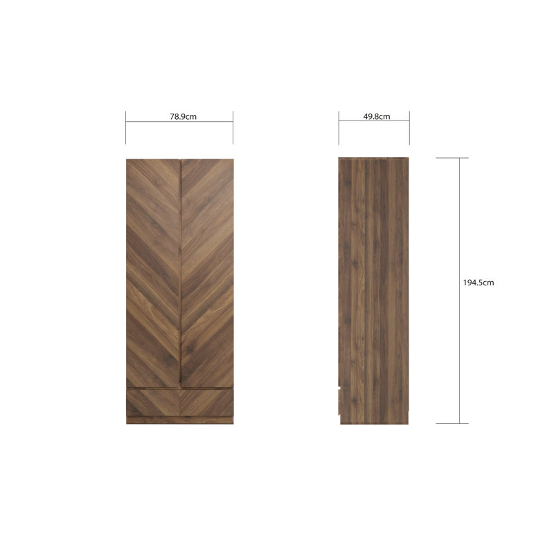 Kascha 2 Door Manufactured Wood Wardrobe, Walnut