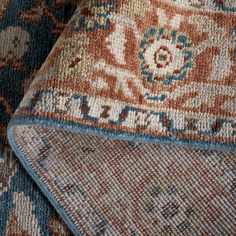 Tapis oriental rectangulaire en laine / coton noué à la main turquoise / rouille / gris, Rectangle 6 pi x 9 pi
