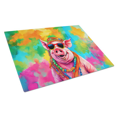 Hippie Animal Pig Glass Cutting Board