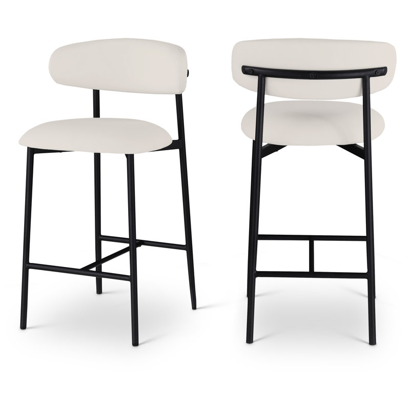 Lupita Vegan Leather Counter Stool, Matte Black, Off-White Vegan Leather