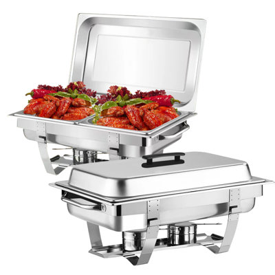 Set of 2, 8QT Stainless Steel Chafing Dishes Food Warmer for Buffet with 2 Half Size Food Pans