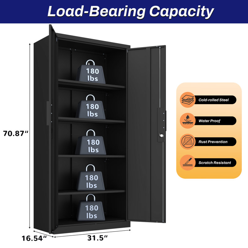 Metal Tall Storage Cabinet With Doors And Adjustable Shelves,70.8" Lockable Garage Storage Cabinet  With Lock For Home Office,Garage,School