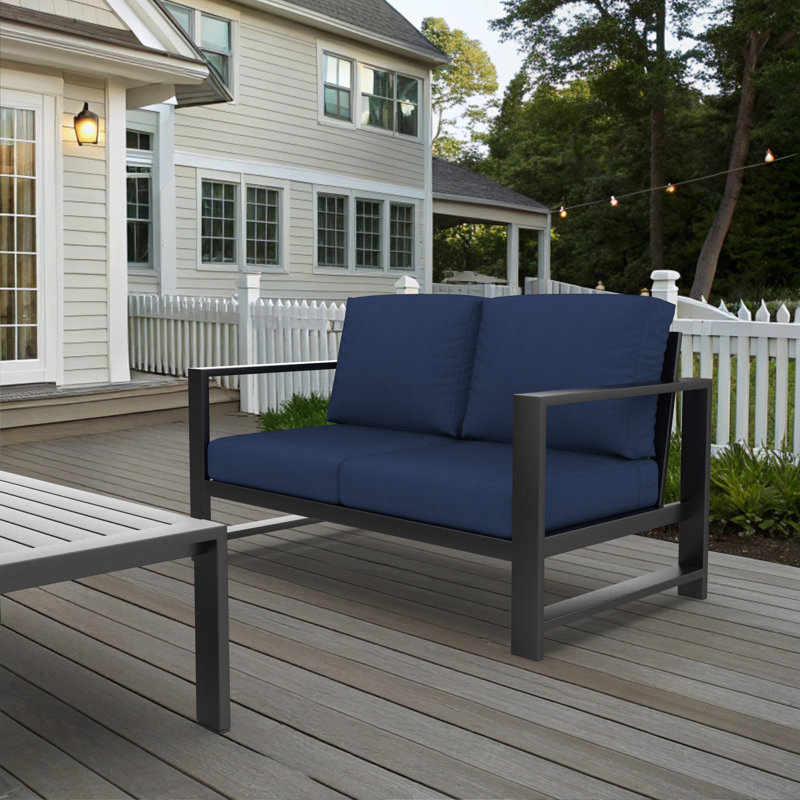 Causeuse d'extérieur Dulcie avec coussins Sunbrella®, Toile bleu marine