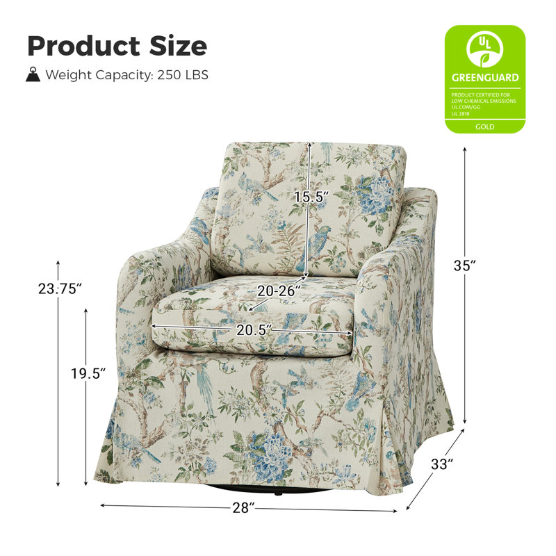 Asman Slipcovered Swivel Armchair, Floral Polyester Blend