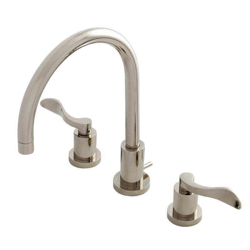 Kingston Brass NuWave Two-Handle 3-Hole Deck Mount Widespread Bathroom Faucet with Brass Pop-Up Drain