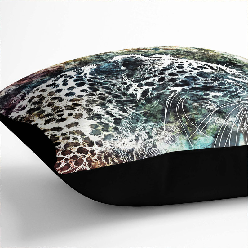 Leopard Cushion with Filling, Black, 55cm H x 55cm W x 20cm D