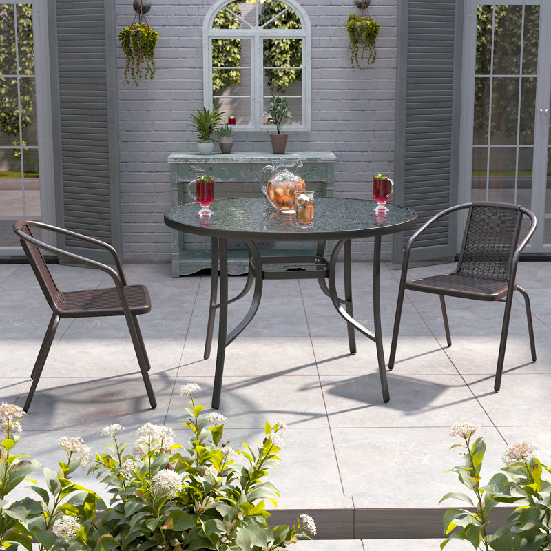 Abrion 2 - Person Patio Dining Set with Round Table, Black/Clear