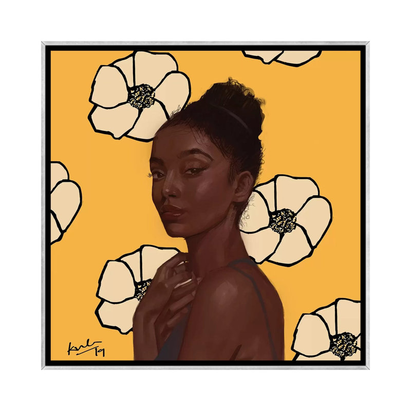 Jaune par Adekunle Adeleke - reproduction d'art, Pas de tapis, Toile avec cadre argent, H 18 po x l 18 po x 1,5 po