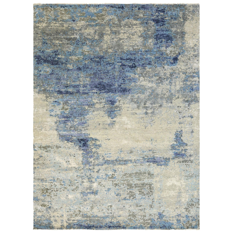 Tapis rectangulaire unique de 9 pi x 12 pi 2 po bleu