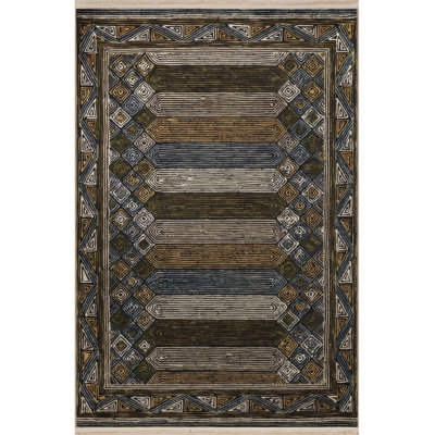 Dark Toned Multi Colored Abstract Geometric Shape Patterned Creative Modern Decorative Rug Machine Washable