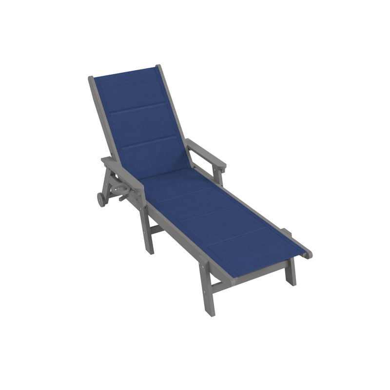 Ensemble de 2 chaises longues réglables pour patio, PEHD bleu marine moderne, piscine