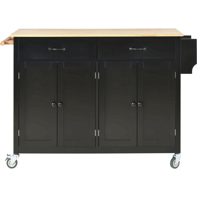 Kitchen Island Cart With Solid Wood Top And Locking Wheels, 4 Door Cabinet And Drawers