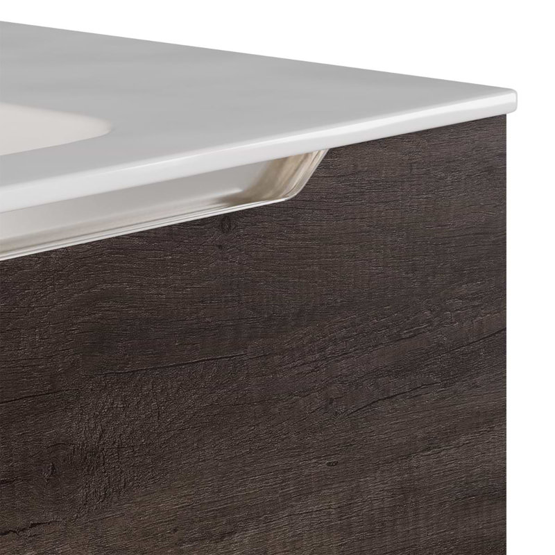 Duo 24" Single Vanity With Integrated Ceramic Top, Weathered Oak, White, 24"