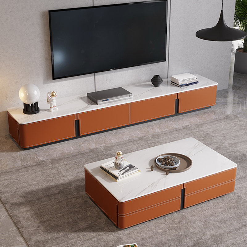 Meuble télé et table basse sur pied, Orange