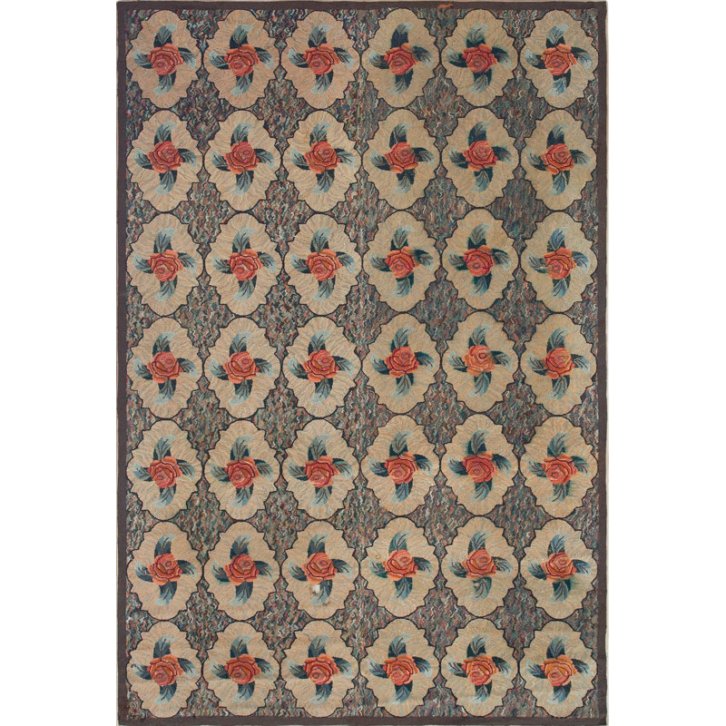 Late 19th Century Antique Elegant Floral Roses Design American Hooked Rug