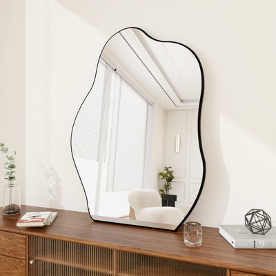 Miroir asymétrique, miroir mural irrégulier sans cadre, miroir de meuble-lavabo mural de forme unique en bois, décoration de couloir d'entrée de chambre à coucher de salon