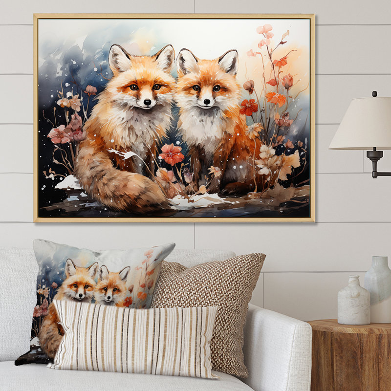 «Springtime Foxs Gaze II», art mural animal renard, Cadre flottant blanc, H 16 po x l 32 po x P 1 po
