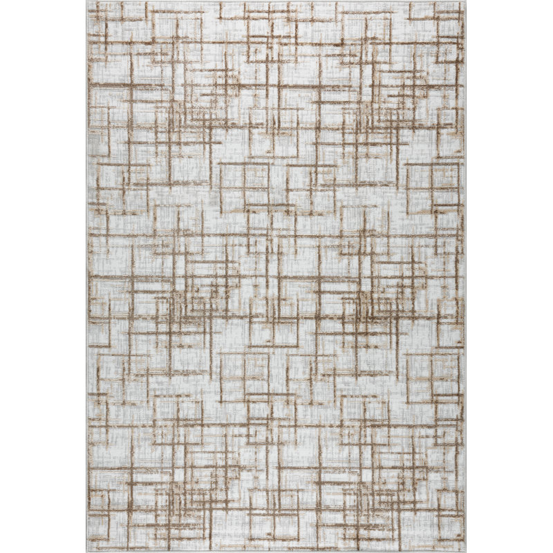 Farley Brown & Beige Striped High-Low Modern Rug, 12'2" x 15'2", Brown/Beige