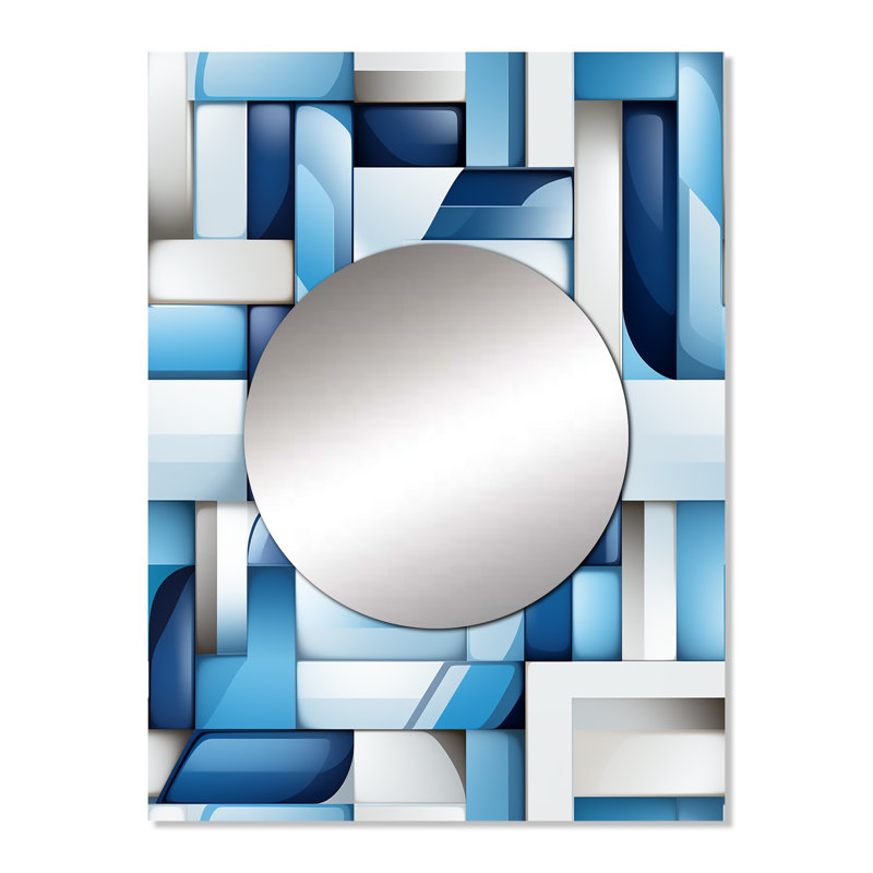 Blocs géométriques blancs et bleus Wasco Harmony - grand miroir mural géométrique, 32 po x 24 po