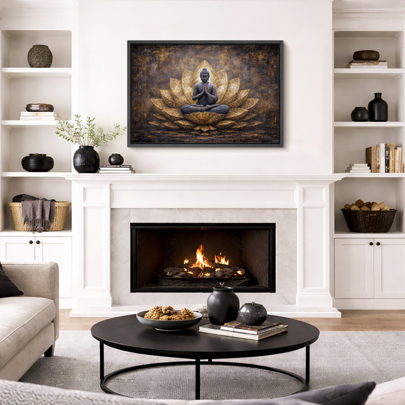 Art de méditation de Bouddha doré doré, images de salon spirituel zen, impression sur toile encadrée, Cadre noir