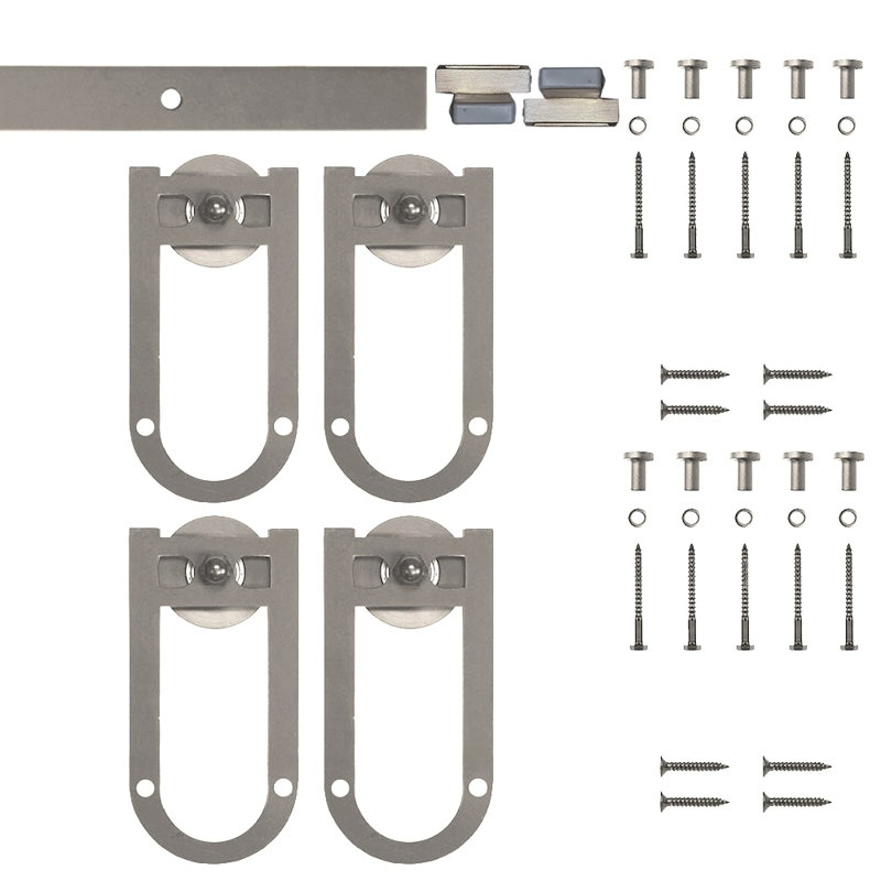 Mini ensemble de quincaillerie de porte de grange à double rail Horseshoe (porte non incluse), Nickel satiné, 72 po