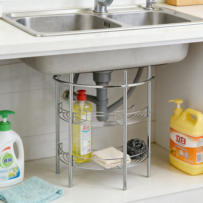 Organisateur de rangement sous évier pour lavabos sur piédestal, support de salle de bain en métal chromé avec 2 tablettes et barre à serviettes, conception peu encombrante