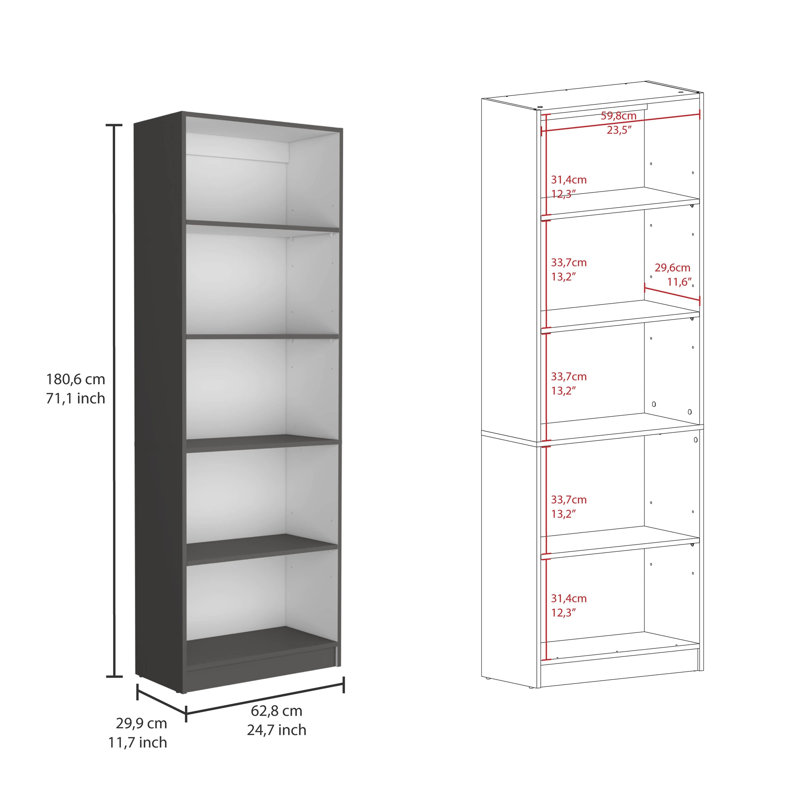 Bibliothèque Home, Grey/White, (5 Shelves) 71.1"H x 24.7"W x 11.7"D