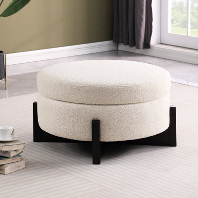 Rond beige avec rangement, pieds rabattables en chêne, siège rembourré doux, design américain, rembourrage en fibre de carbone, revêtement en chenille à dossier coussiné, matériau principal