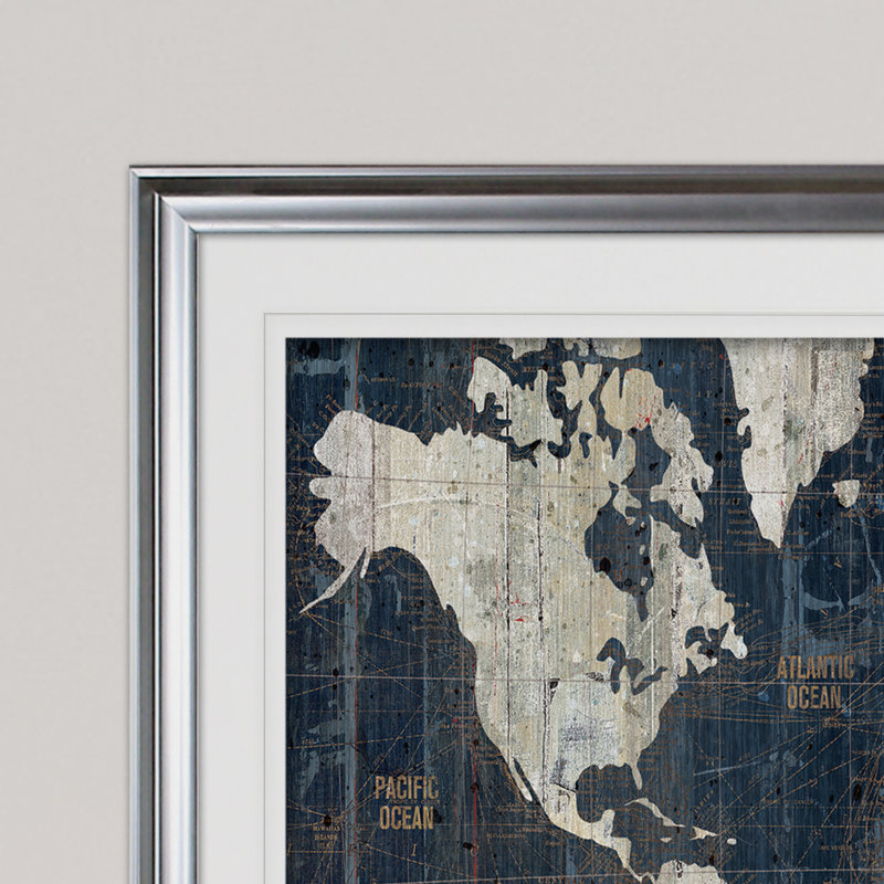 «OLD World Map» de Pedra, reproduction d'art encadrée, H 24 po x l 32 po x p 1,5 po, Argent