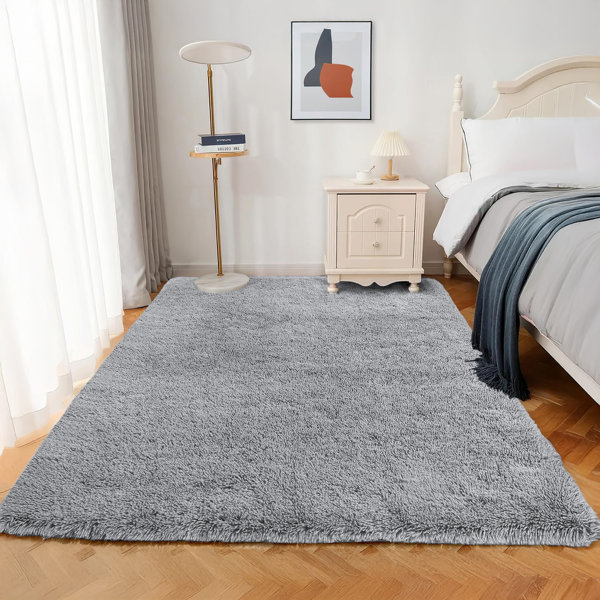 Fluffy Gray Rug Mercer41 Soft Fluffy Grey Indoor/Outdoor Shaggy Area Rug – Luxurious ...