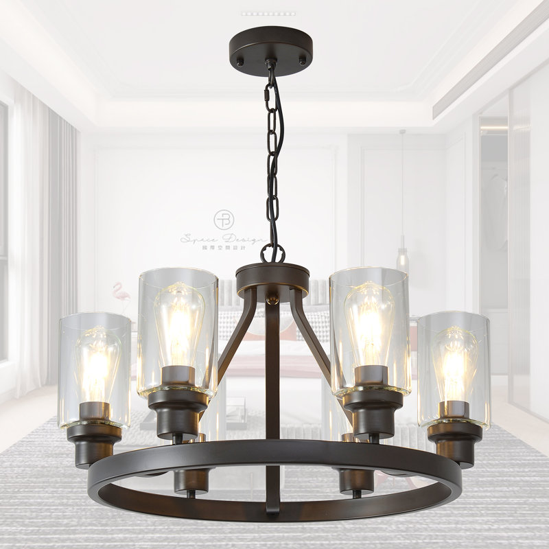 Ahsir 6 - Light Dimmable Lantern Wagon Wheel Chandelier, Oil Rubbed Bronze