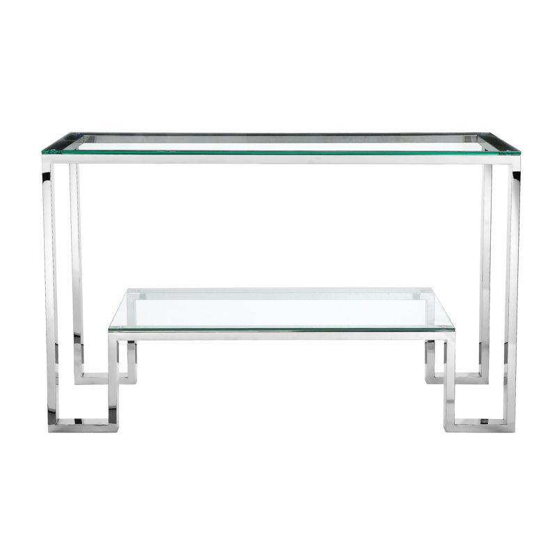 Laurence 53'' W Glass Console Table, High Polish Steel