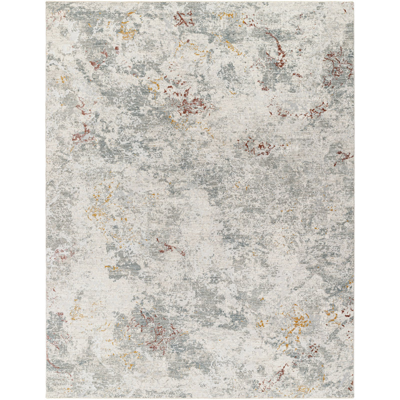 Fulmis Machine Woven Polyester Area Rug in Gray/Ivory/Yellow, Rectangle 10' x 14'