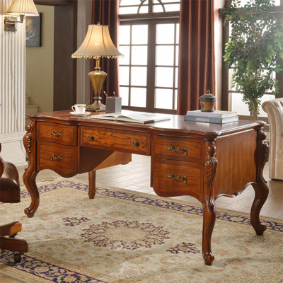 Walnut Rectangular Solid Wood Writing desk with drawers desk