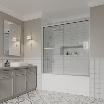 56" - 60" W x 64"H Frameless  Double Sliding Glass Tub Shower Doors | 5/16" (10mm) Clear Tempered Glass | Leak-Proof Precision | Durable Stainless Steel Hardware | Perfect Adjustment Uneven Walls