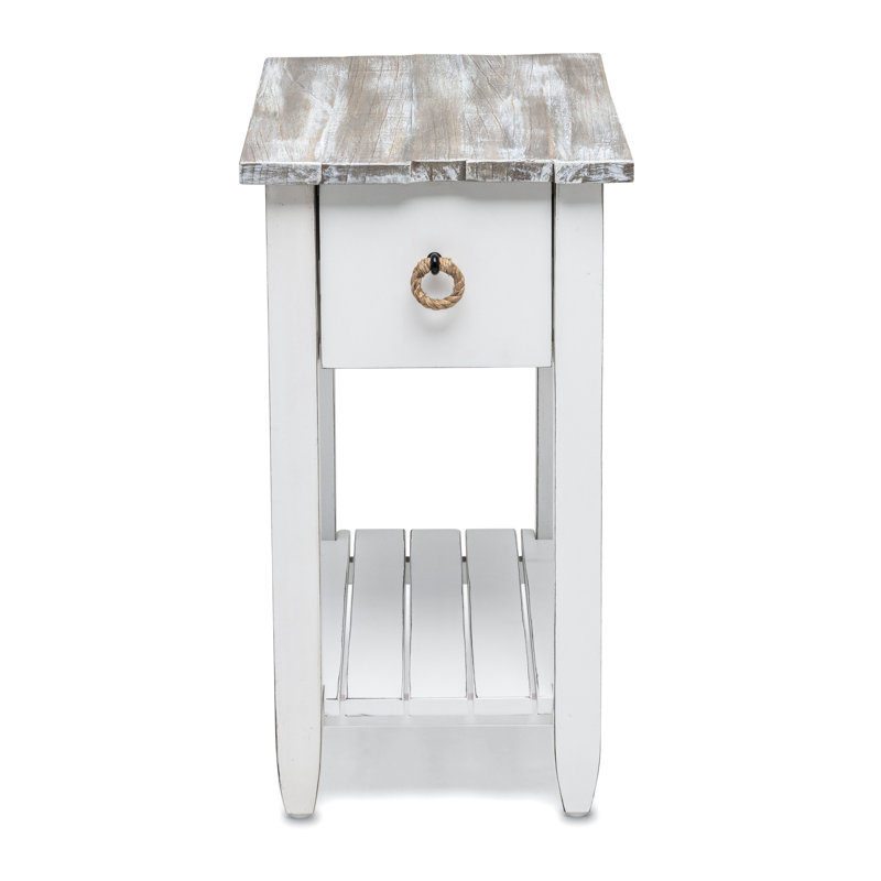 Delaplaine Coastal Solid Wood End Table with Storage, Gray/White
