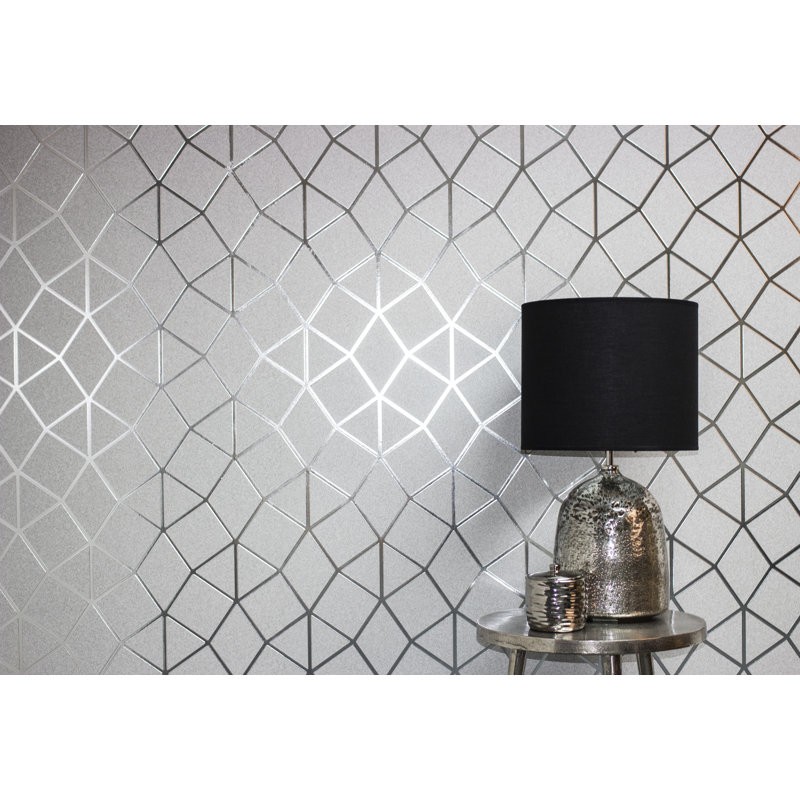Platinum Geo Trellis 10.05m x 53cm Wallpaper Roll, Silver