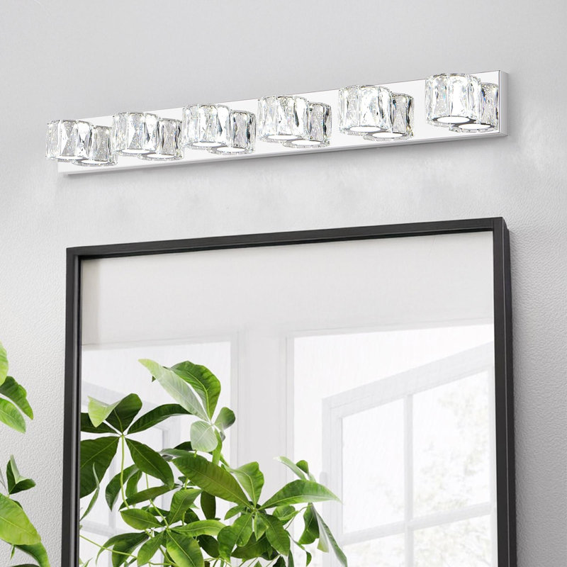Applique murale moderne en cristal à DEL, H 4,5 po x l 40,9 po x P 4,3 po, Six lumières