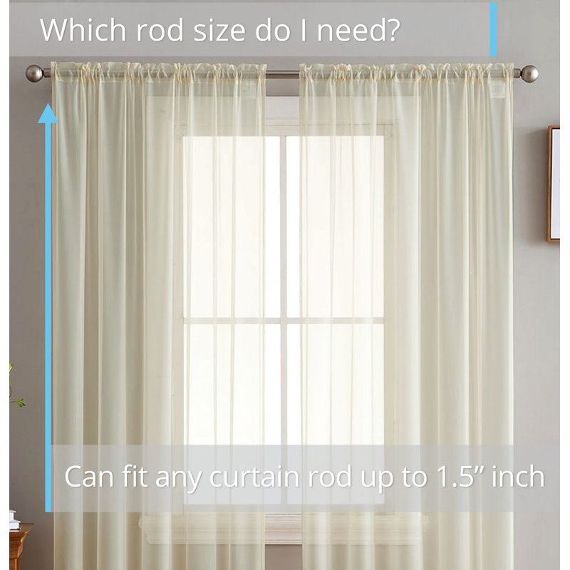 Daxin Sheer Voile Rod Pocket Curtain Panels, Beige, 54" W x 72" L
