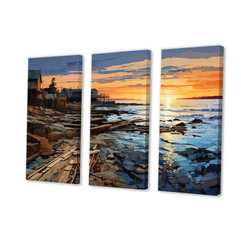 «Coastalpier Pier Pers perspective Pastoral III» sur toile, reproduction de 3 pièces, H 28 po x l 36 po x P 1 po