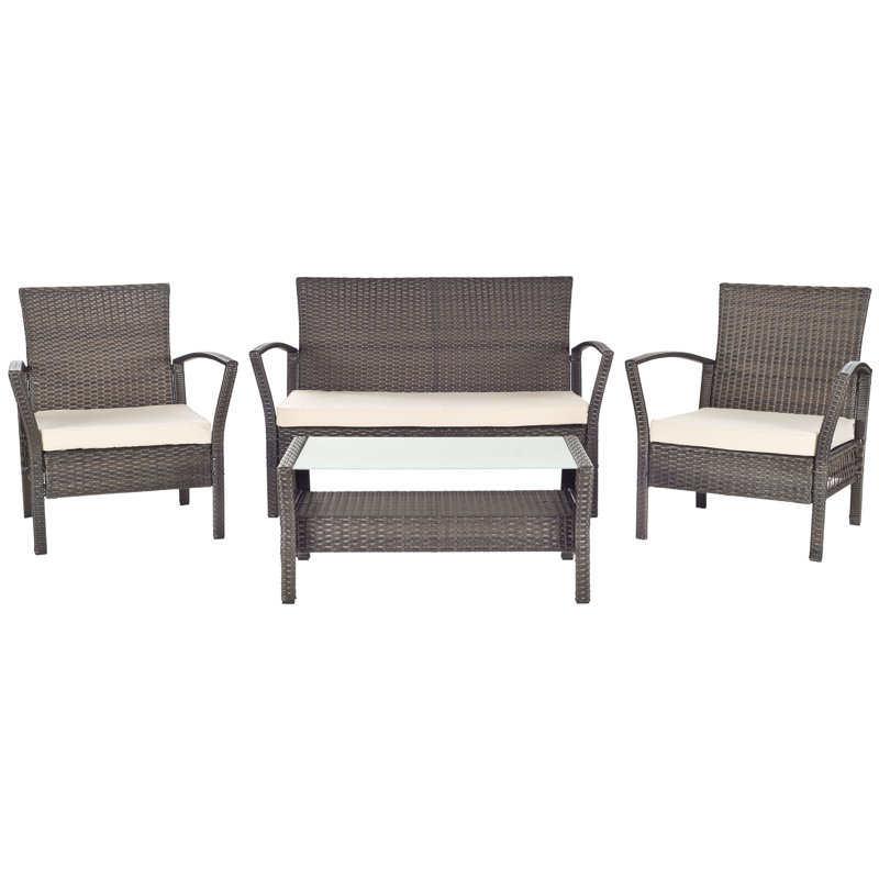 Ensemble de conversation avec canapé et coussins 4 pièces Stefeni, Beige