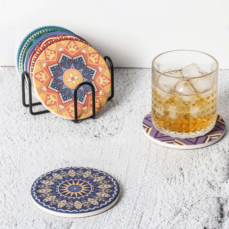 Support à sous-verres en métal - convient à 7 sous-verres ronds ou carrés de 4,5 pouces
